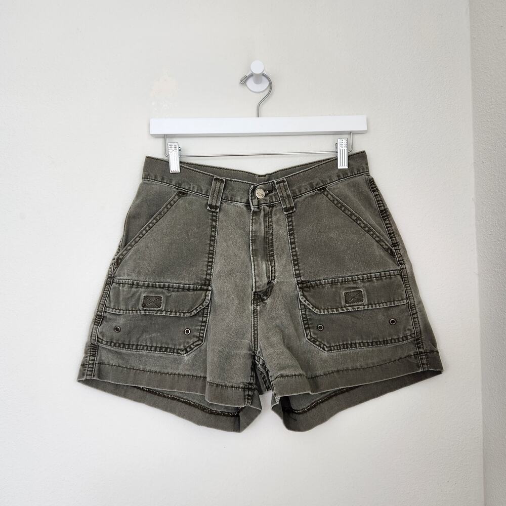 Vintage 90s Lee Riveted Olive Green High Rise Cargo Shorts Utility Gorpcore 6